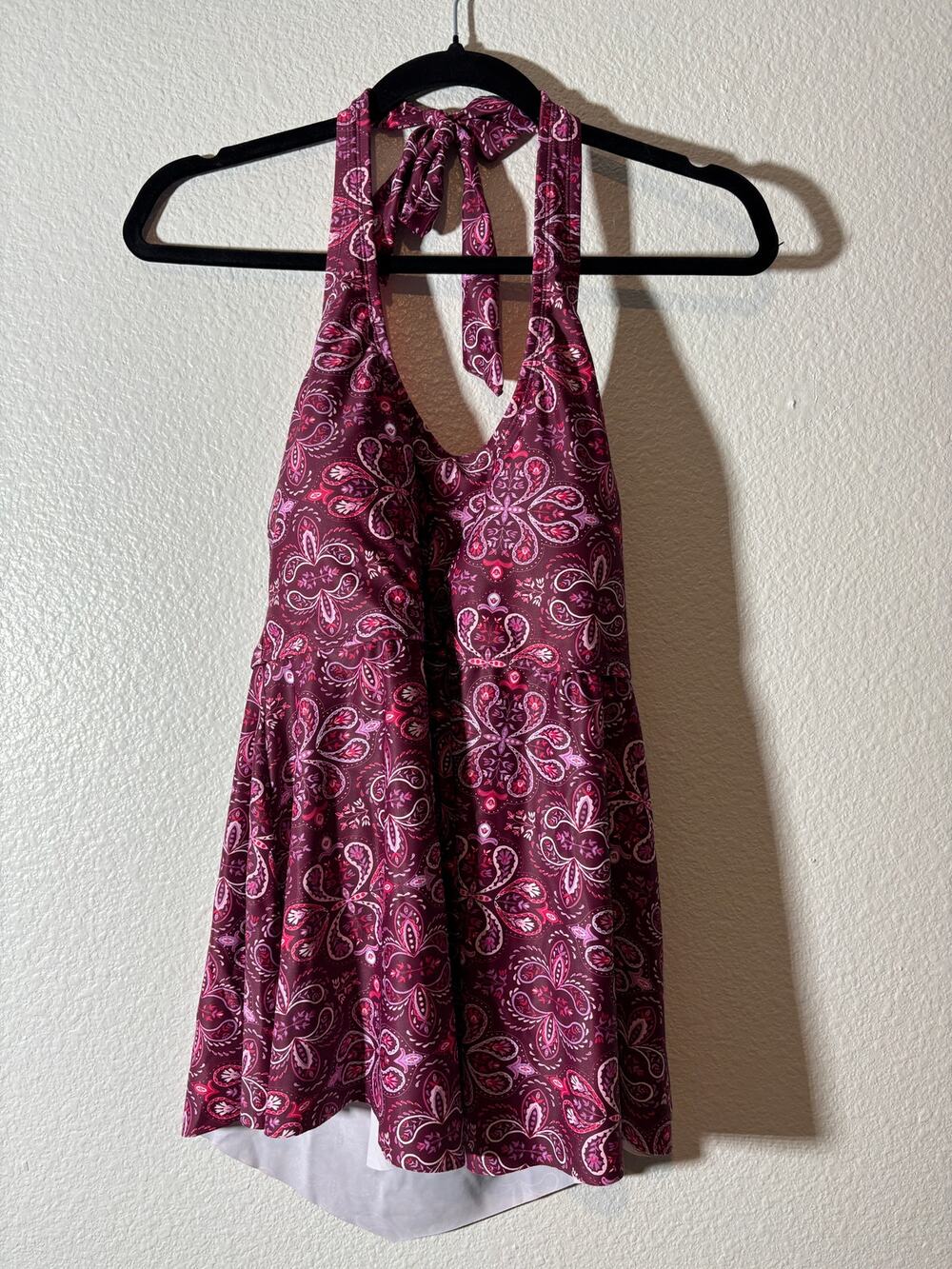 Sol Borne NEW Women's Size L Halter Burgandy Wine Paisley Tankini Swim Top